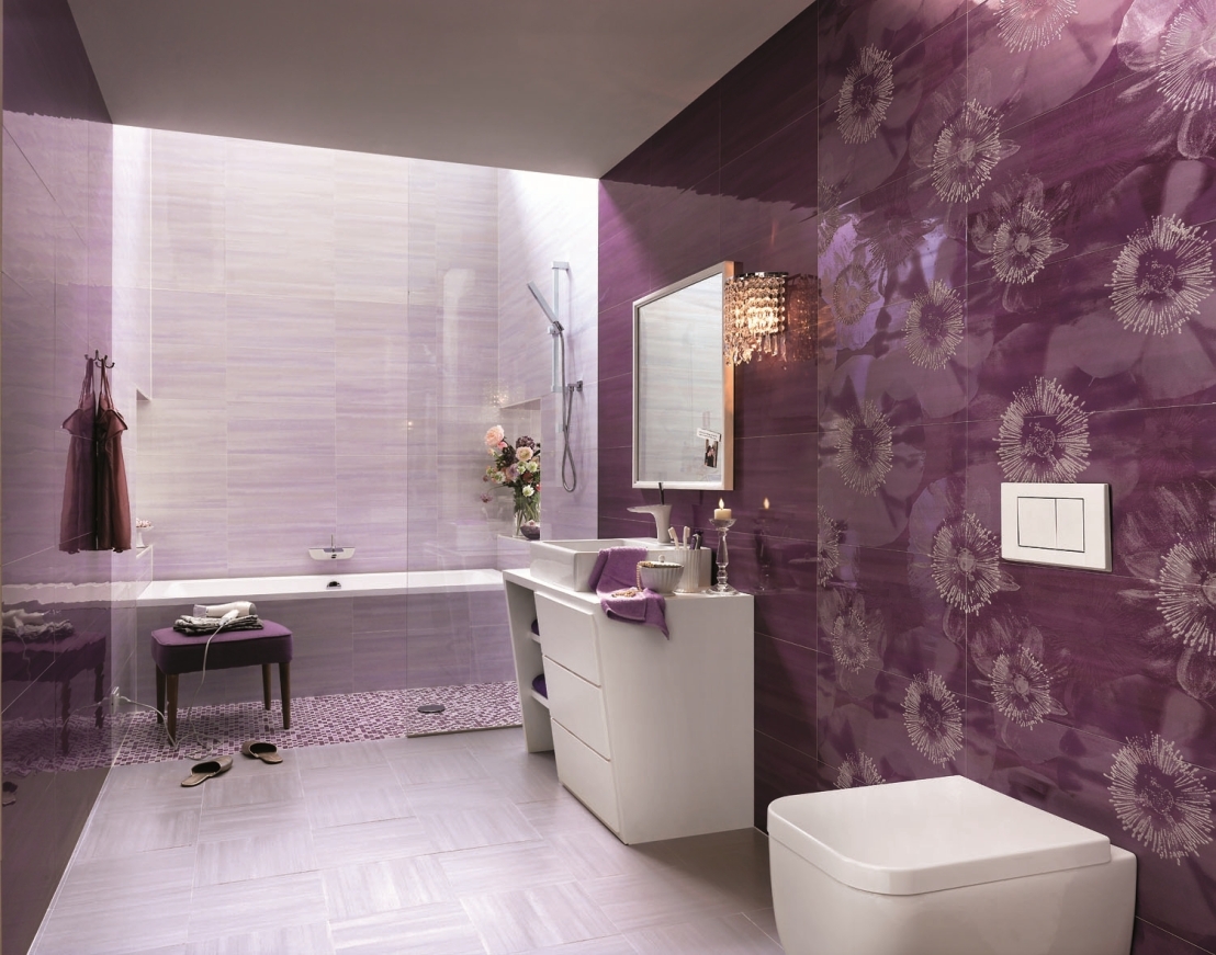 awesome-master-bathroom-design-in-elegant-white-and-purple-color-scheme-feats-floating-closet-beside-decorative-scatter-wallpaper-pattern-and-bright-lighting-concept